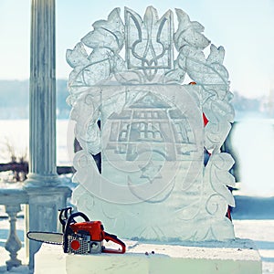 Ice sculpture of ukraine emblem
