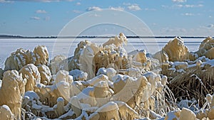 Ice sculptures at the Lauwersmeer in Friesland the Netherlands in winter