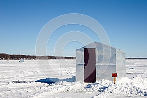 Ice Shanty with Funny Sign