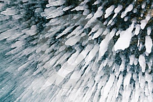 Ice sharp in cave close up winter season
