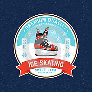 Ice Skate club logo, badge, patch design. Concept for shirt or logo, print, stamp or tee with ice skate. Winter sport photo