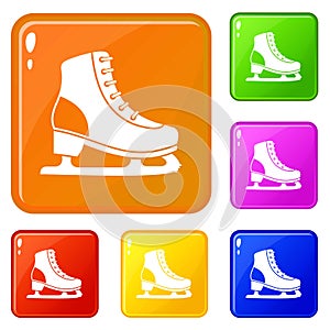 Ice skate icons set vector color