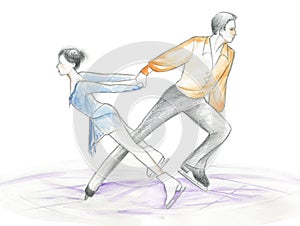 Ice skaters - watercolour photo