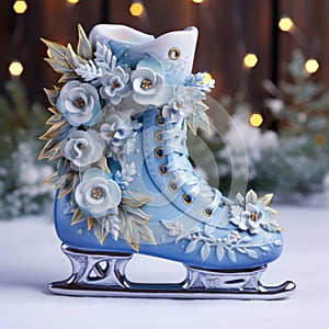 Ice skates in Christmas setting illustration.