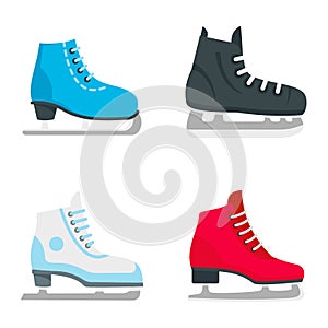 Ice skates icon set, flat style photo