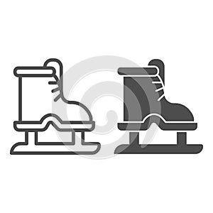 Ice skates line and solid icon, winter sport concept, boot with blade sign on white background, equipment for figure