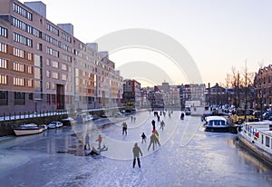 Ice skating on the canals in Amsterdam