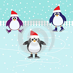 Ice skating cute Penguins