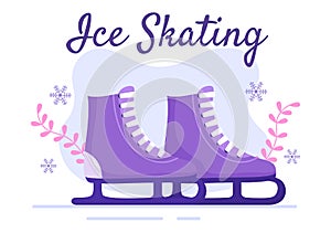 Ice Skating Hand Drawn Cartoon Flat Illustration of Winter Fun Outdoors Sport Activities on Ice Rink with Seasonal Outerwear