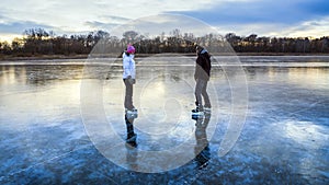 Ice skating on the lake.