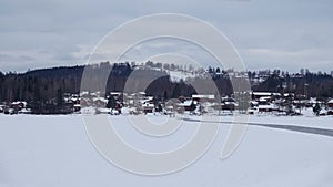 Ice skating trail on lake Siljan to Tallberg near Rattvik in Dalarna in Sweden photo