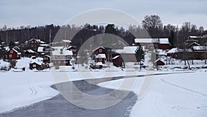 Ice skating trail on lake Siljan to Tallberg near Rattvik in Dalarna in Sweden photo