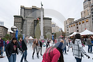 Ice skating in Union Square, San Francisco, USA