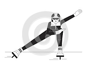 Ice speed skater woman black and white cartoon flat illustration