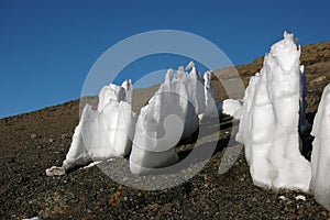 Ice spikes at the summit of mount Kilimanjaro