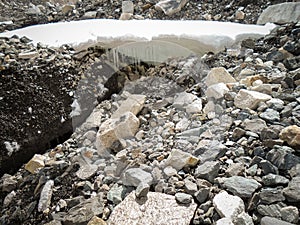 Ice stalactite in kumbhu ice fall, . Beautiful cave and rocks