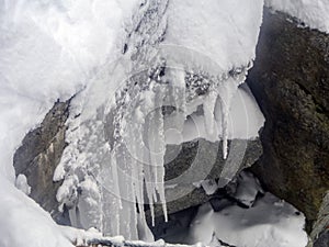 Ice Stalactities on the top of the Aiguille du Midi mountain photo