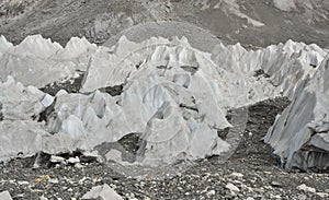 Ice and stones from deep valley of Khumbu Glacier from Everest Base Camp, Himalaya. Nepal photo