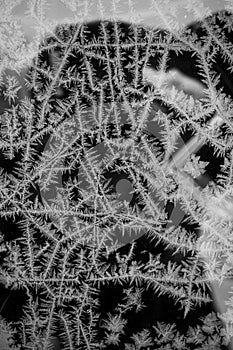 Ice structure on the dark glass surface