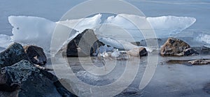 Ice structure in a lake landscape