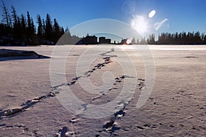 Ice surface of the Stbske Pleso lake.