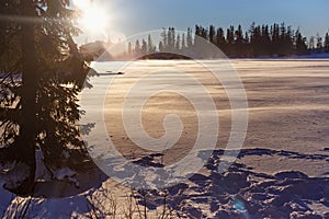 Ice surface of the Stbske Pleso lake.