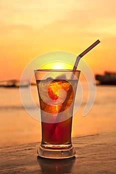 Ice tea coctail on the tropical beach in Cambodia