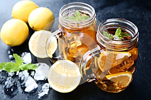 Ice tea in glass jars