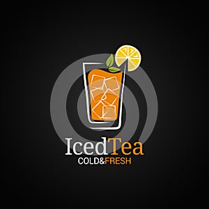 Ice tea glass logo. Cold iced tea on black background