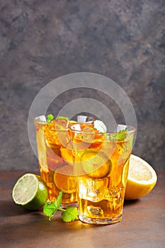 Ice tea with lemon and mint