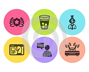 Ice tea, Manager and Laureate icons set. Seo strategy, Users chat and Wifi signs. Soda beverage, Work profit. Vector