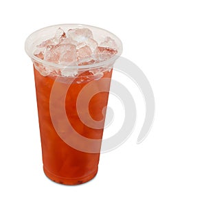 Ice tea roselle in takeaway glass isolated on white