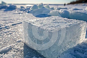 Ice texture background with frosty surface photo