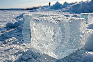 Ice texture background with frosty surface photo