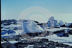 Ice towers on the slopes of Mount Erebus, Ross Island, Antarctica