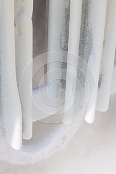 Ice on tubing when supply nitrogen to process, Container with liquid nitrogen, lot of vapour, cool ice on tube in industry jobs.