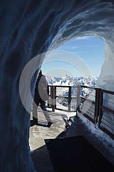 The ice tunnel leaving the Aiguille du Midi