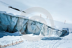 Ice wall in the alps mountains Austria. Near the ski resort Pitztaler Gletscher photo