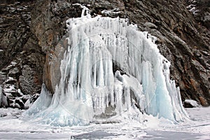 Ice wall on Baikal lake at winter