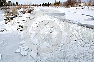 Ice on the waterfall that the City of Idaho Falls, Idaho is named after.