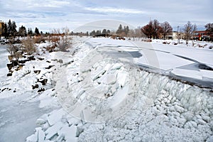 Ice on the waterfall that the City of Idaho Falls, Idaho is named after.