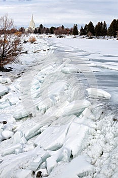 Ice on the waterfall that the City of Idaho Falls, Idaho is named after.