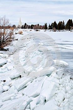 Ice on the waterfall that the City of Idaho Falls, Idaho is named after.