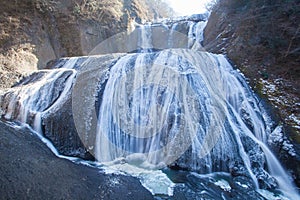 Ice waterfall in winter season Fukuroda Falls