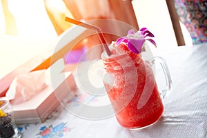 Ice Watermelon smoothie frappe fruit punch good fresh cool drink in summer season