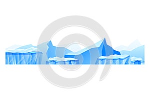 Ice winter arctic landscape, ocean water and frost nature background design, vector illustration. Cold polar iceberg