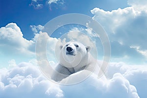 icebear sit in fluffy cloud AI generated