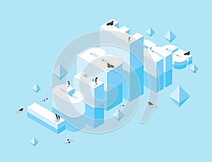 Iceberg. 3D letters of ice. Icy letters typography. Large cold i