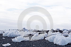 Iceberg on the black rock beach