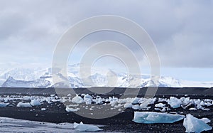 Iceberg on the black rock beach